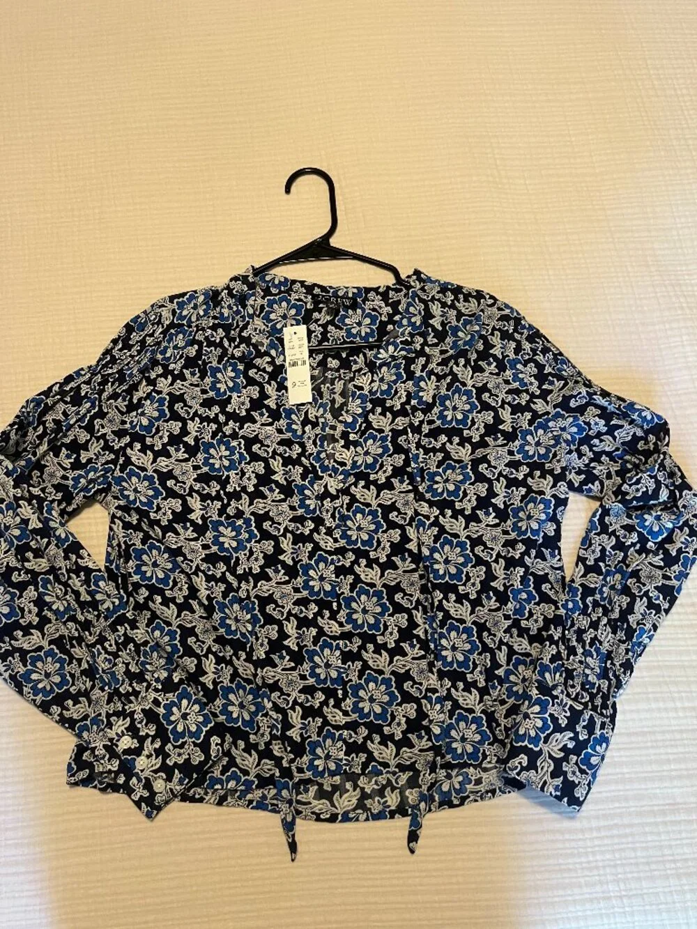 J. Crew V-neck tie top in floral cotton-blend dobby